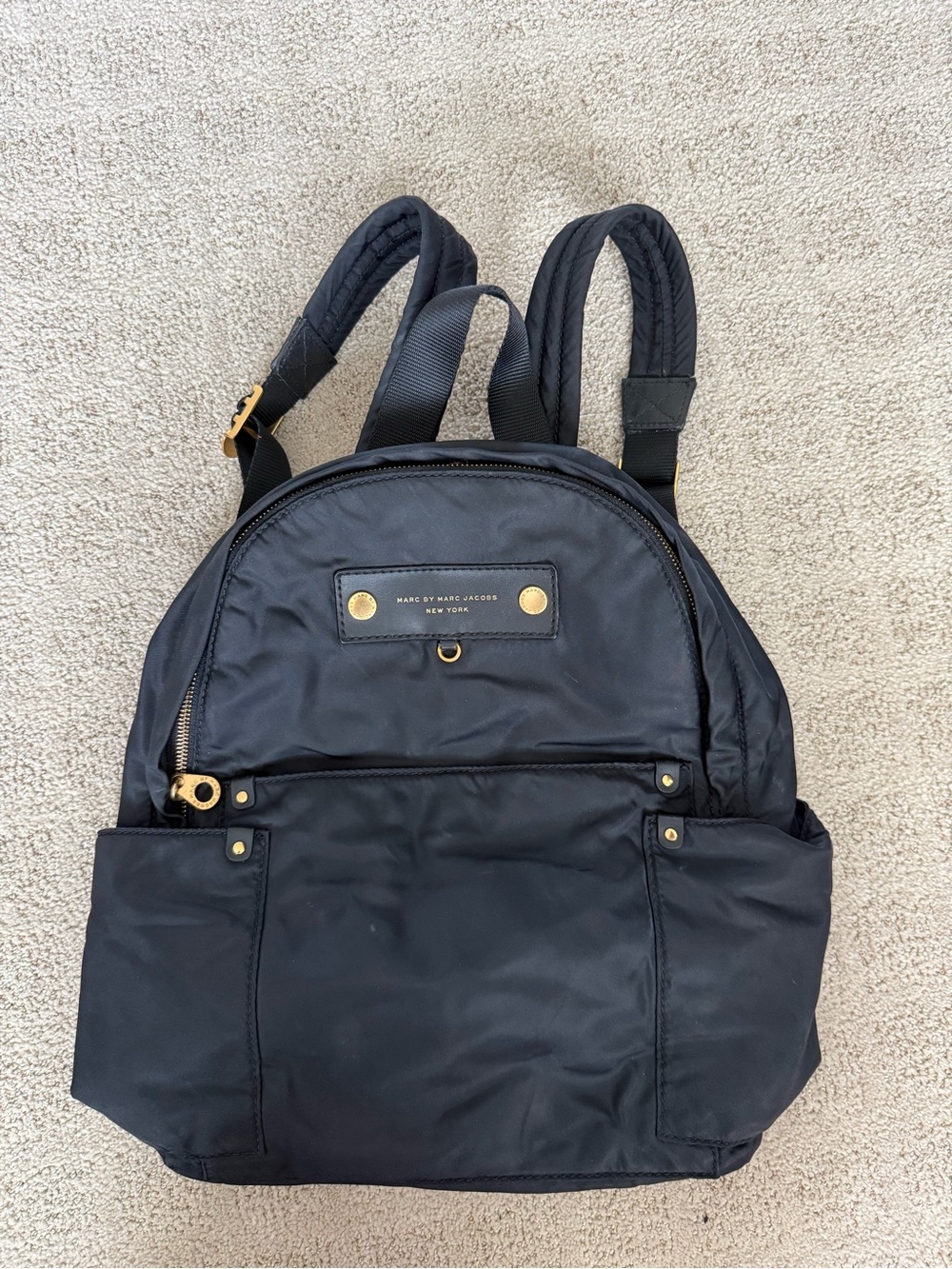 Marc by Marc Jacobs Black Nylon Backpack with Gold Accents